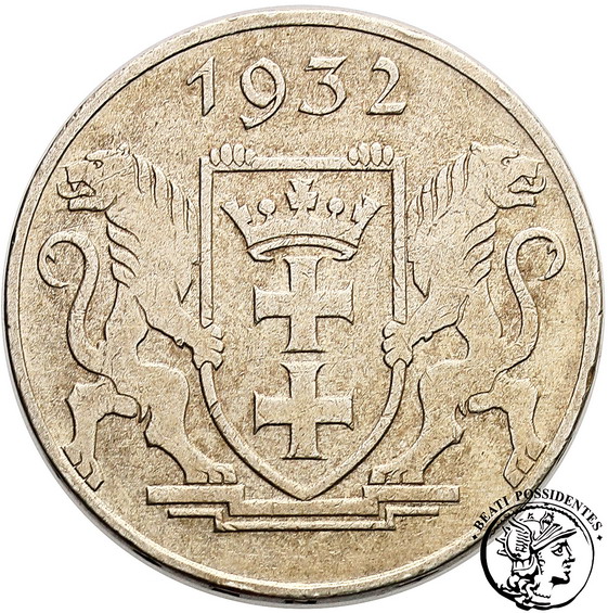 W. Miasto Gdańsk 5 Guldenów 1932 Żuraw st. 3/3+