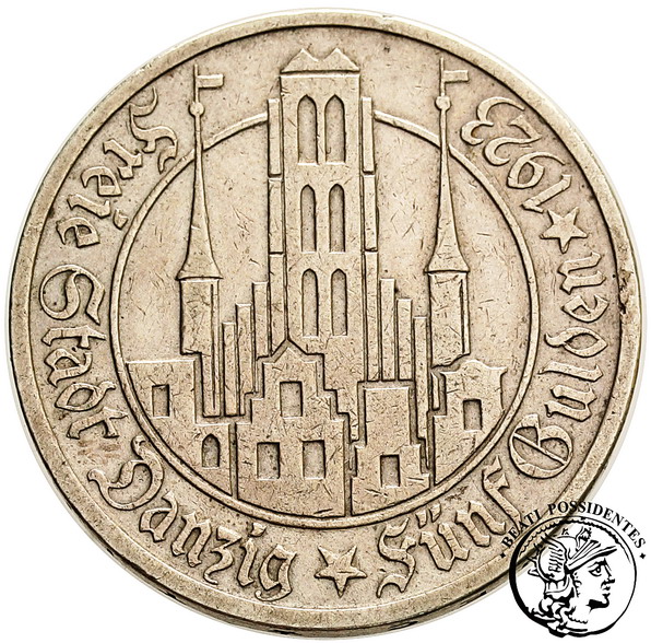 Polska Wolne Miasto Gdańsk 5 Guldenów 1923 st.3-