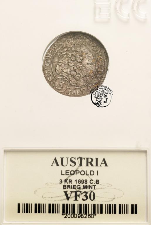 Austria Leopold I 3 krajcary 1698 C.B GCN VF 30