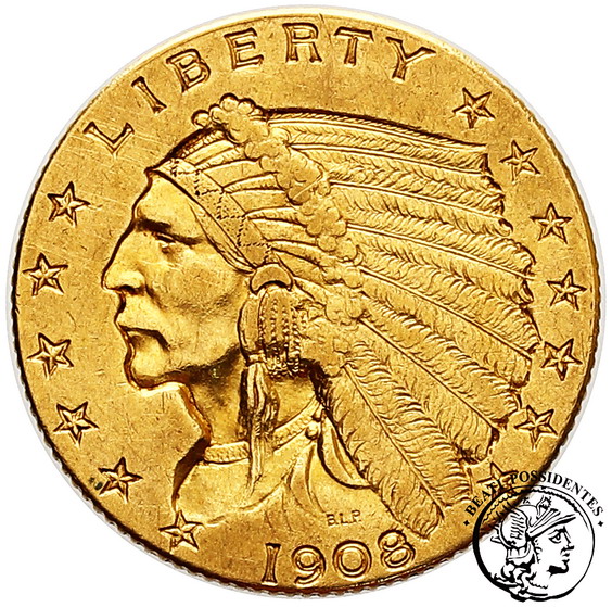 USA 2 1/2 $ Dolara 1908 Filadelfia st.3+