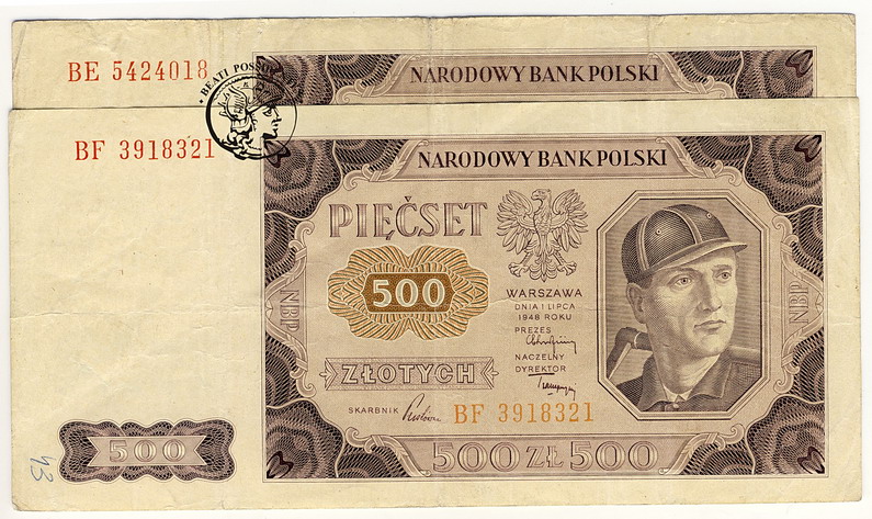 500 złotych 1948 lot 2 szt. st. 3-