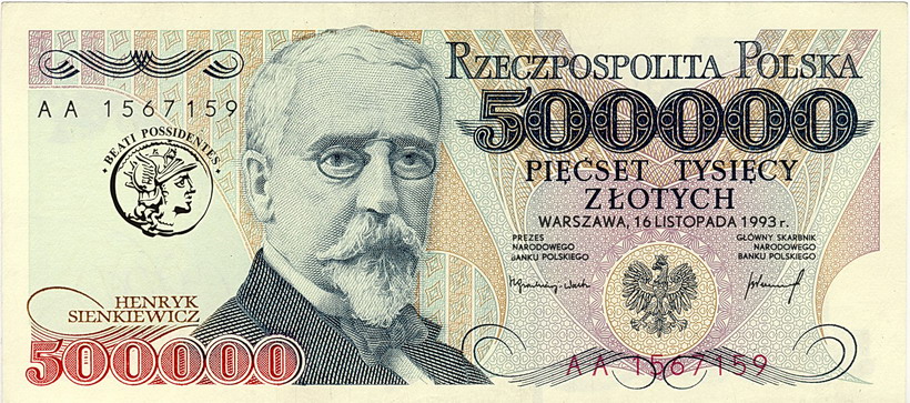 Polska 500 000 złotych 1993 seria AA st3+