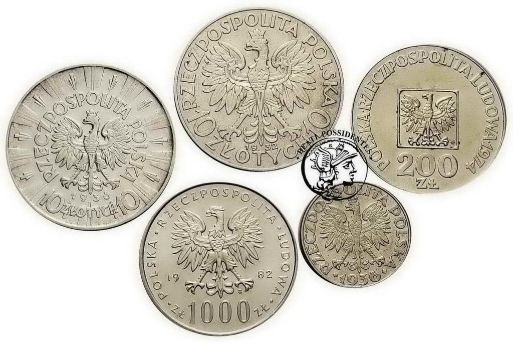 II RP + PRL lot 5 szt monety srebrne st. 3, 1-, 3+