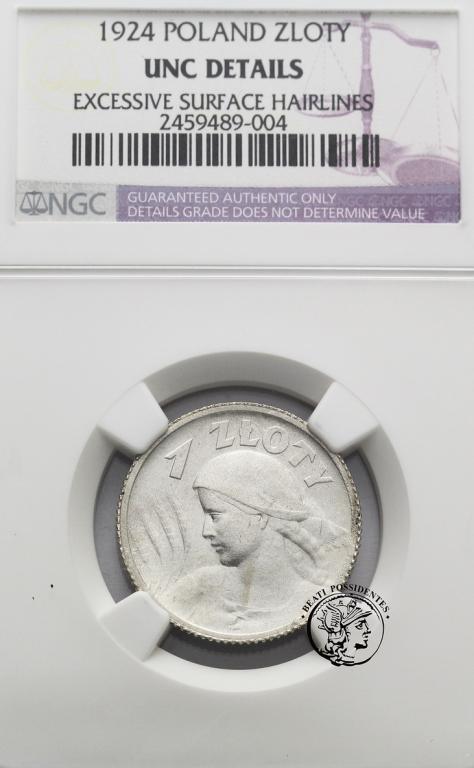 1 złoty 1924 NGC UNC DETAILES