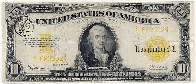 USA 10 $ dolarów 1922 gold certyficate st. 3-