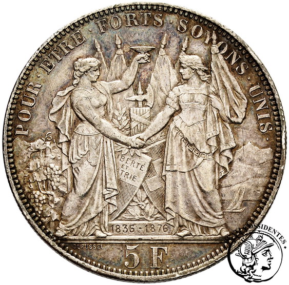 Szwajcaria 5 Franków 1876 Lausanne st. 3+