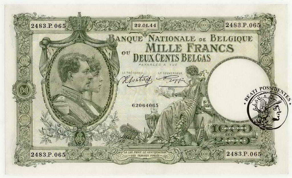 Belgia 1000 Franków (1944) 1919 st. 3+