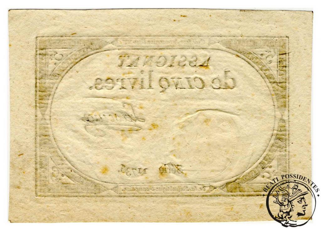 Francja asygnata 5 liwrów (1793) st. 2