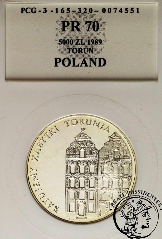 5000 złotych 1989 Toruń kamieniczki PCG PR 70