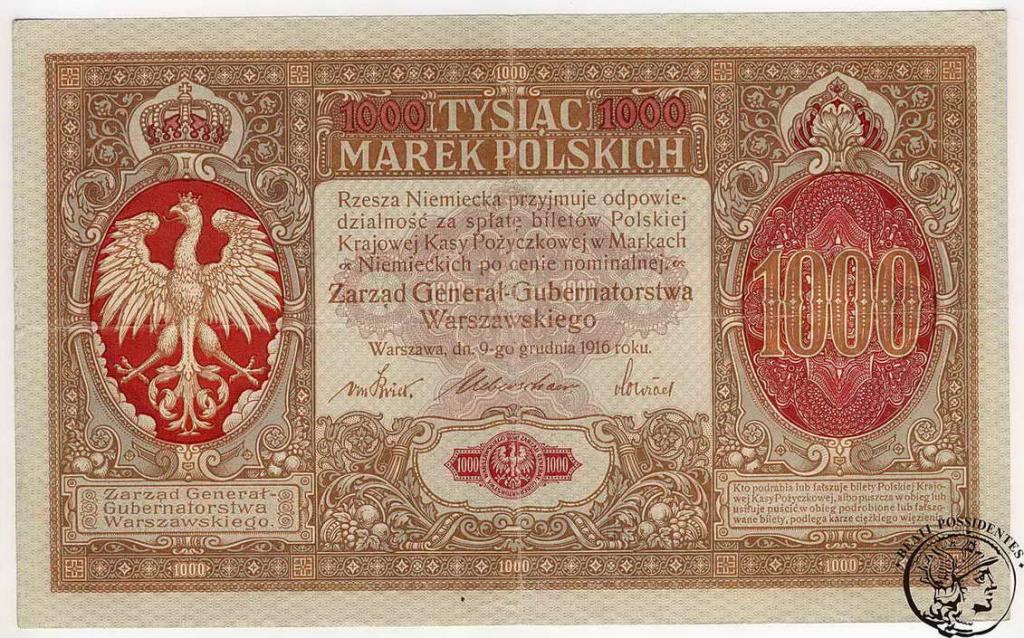 Polska 1000 Marek 1916 ...generał st. 3-