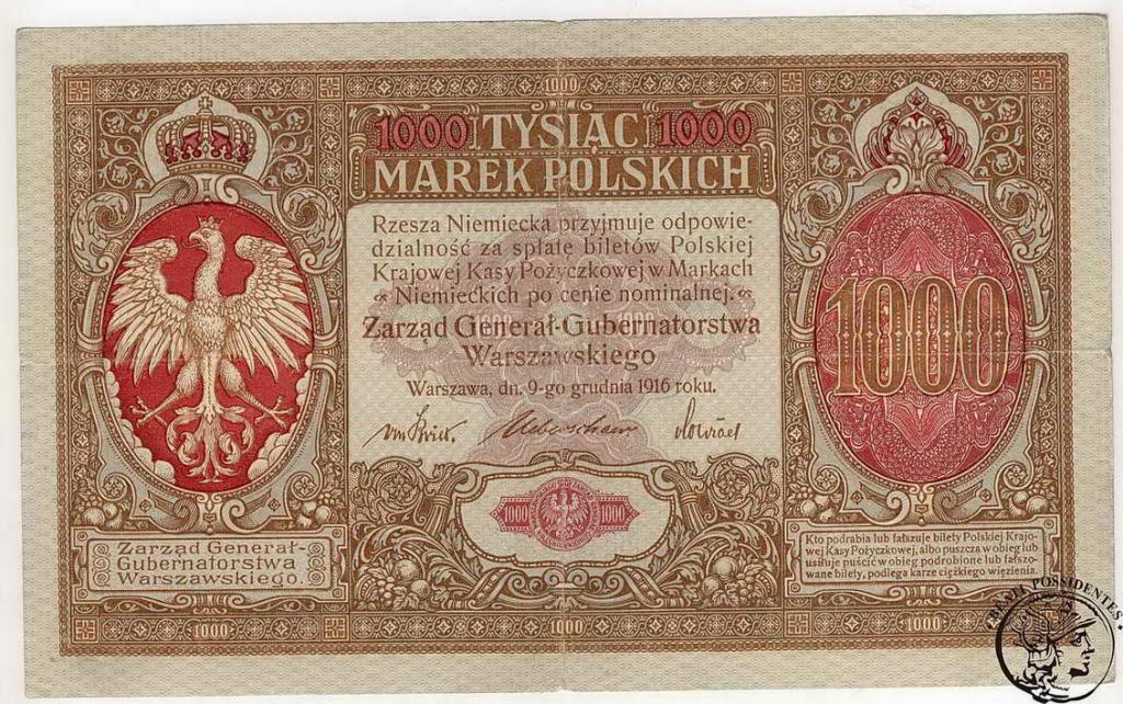 Polska 1000 Marek 1916 ...generał st. 4+