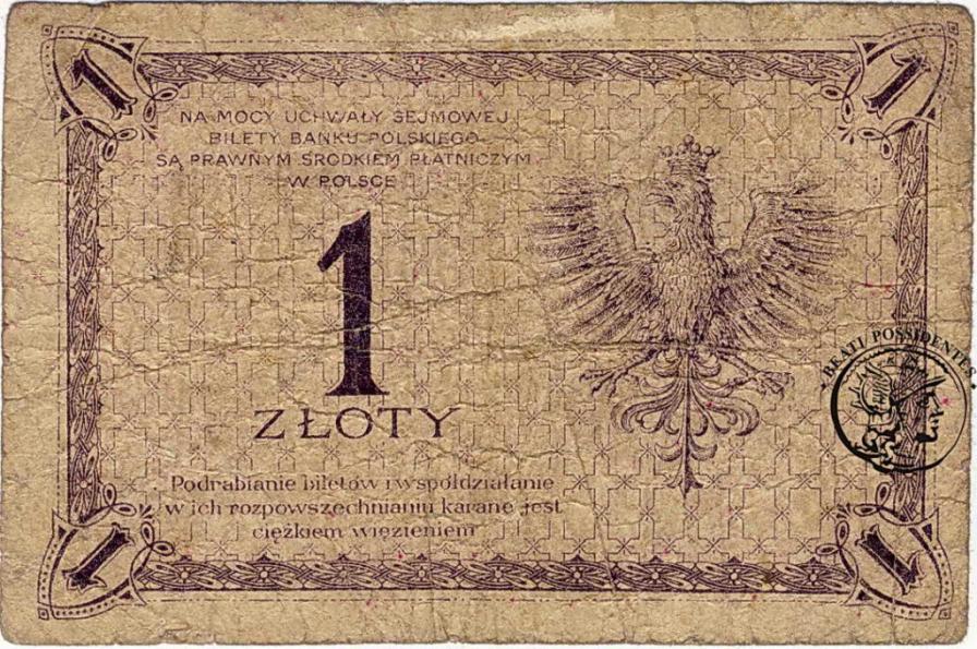 Polska 1 złoty 1919 rzadka seria st. 4