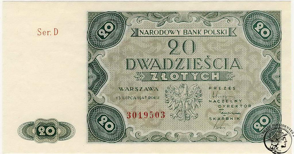 Polska 20 złotych 1947 st. 1/1-