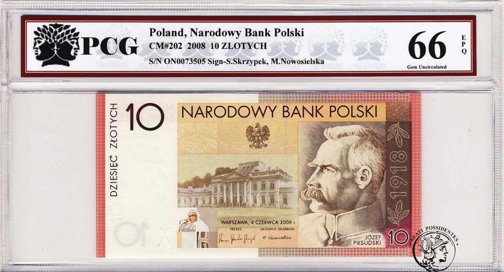 Polska 10 złotych 2008 Piłsudski PCG 66