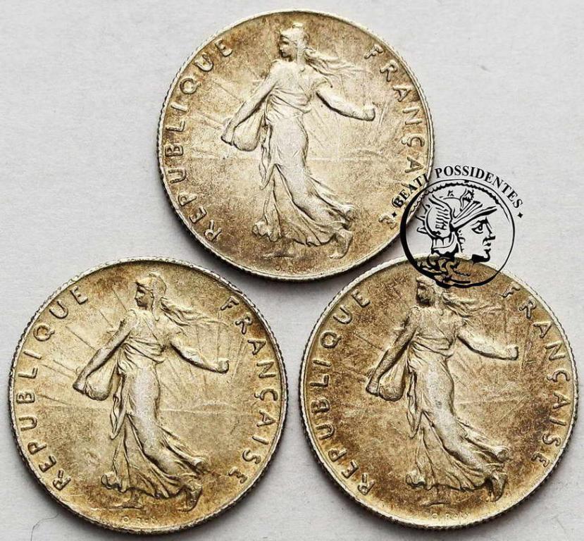 Francja 50 centów 1912/13 lot 3 szt. st.1/1-