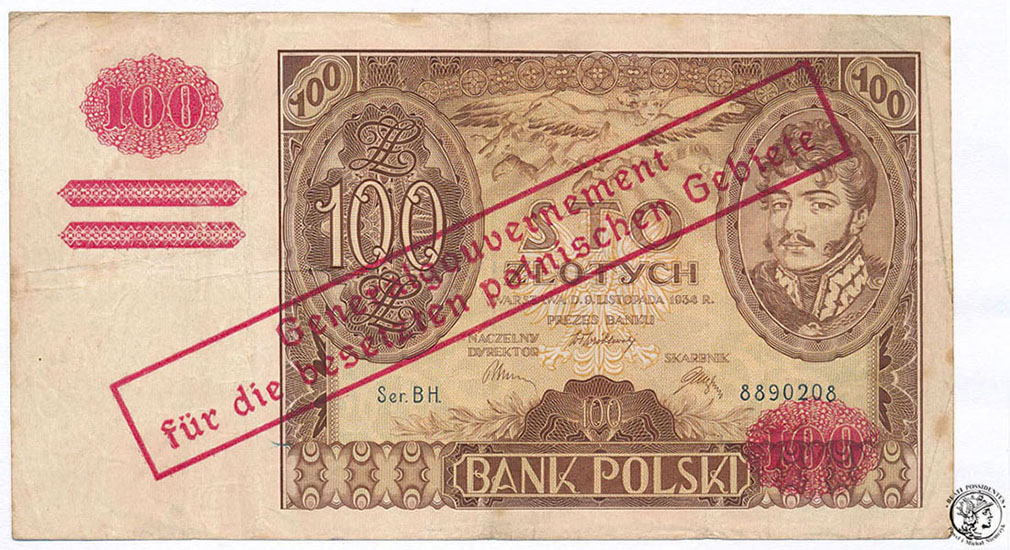 Gen. Gub. 100 złotych 1934 (z nadrukiem) st.3-