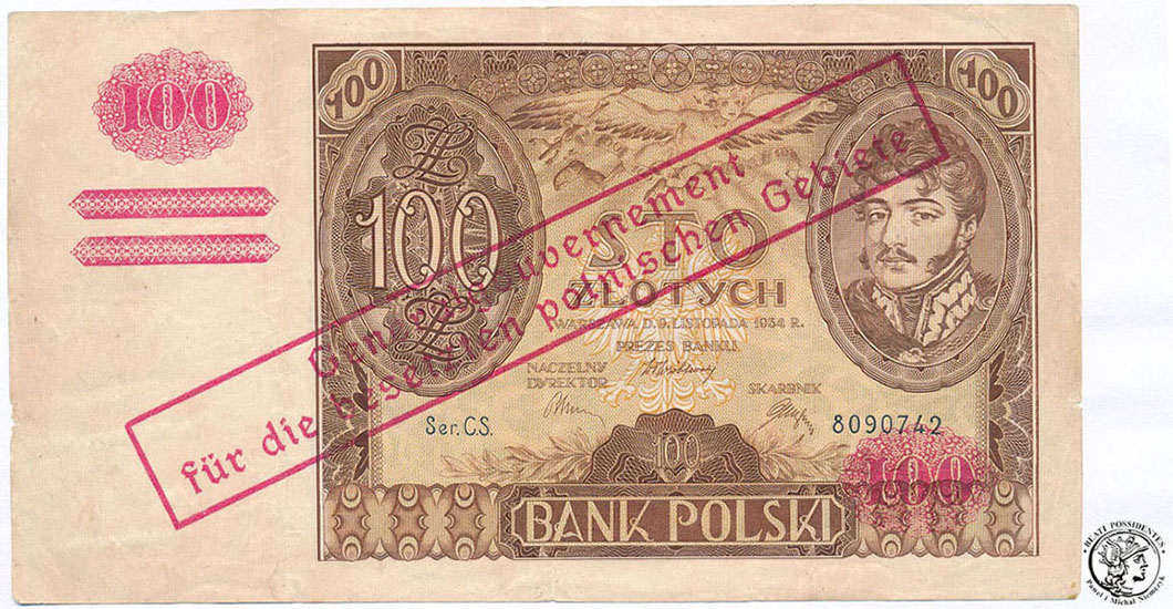 Gen. Gub. 100 złotych 1934 (z nadrukiem) st.3-