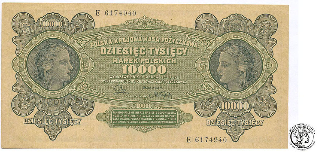 Banknot 10000 marek polskich 1922 st. 1- (UNC-)
