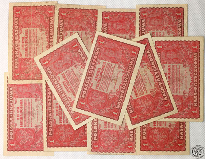 Zestaw 12 banknotów 1 marka polska 1919 st. 3/3-