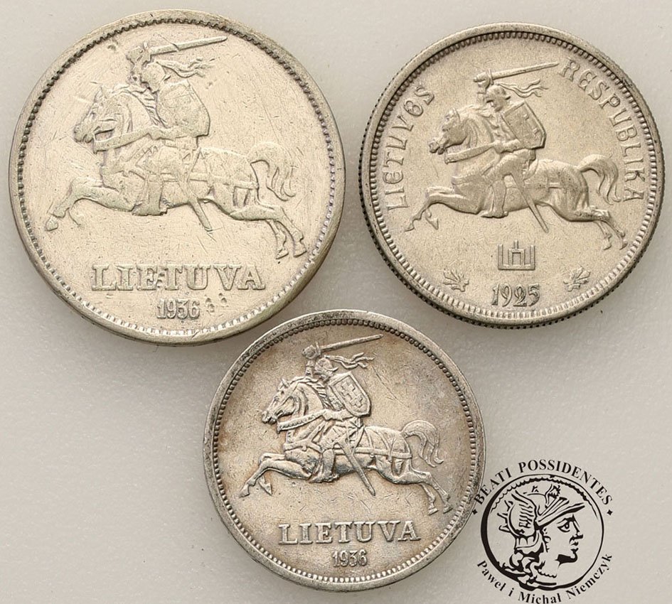 Litwa 5 + 10 Litów lot 3 szt. srebro st.3