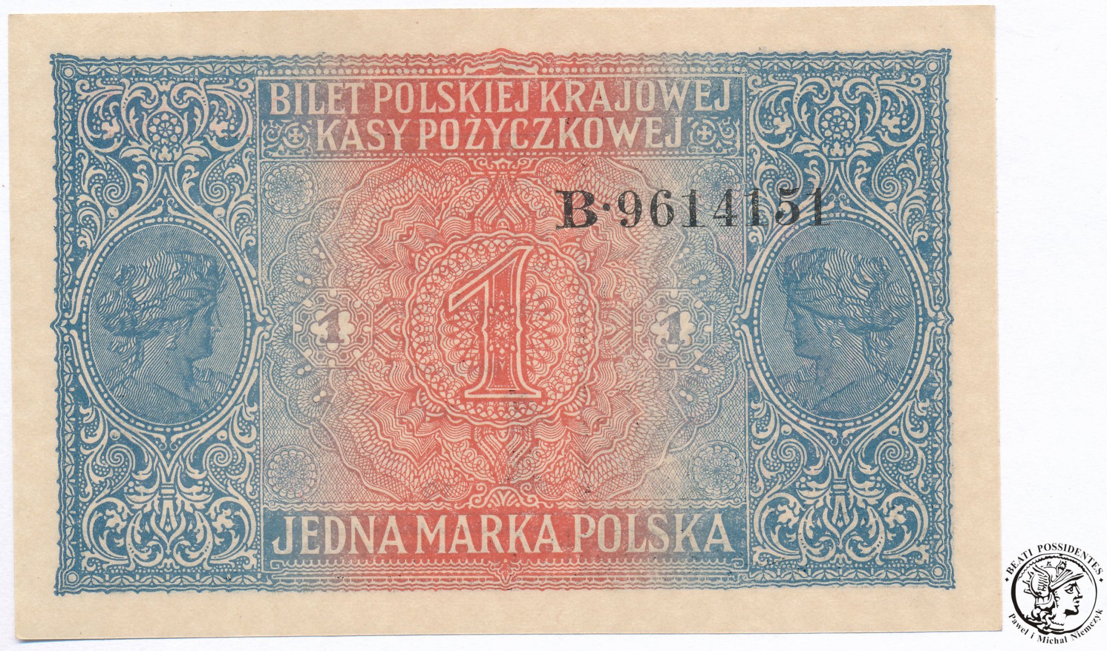 Banknot 1  marka polska 1916 B - Generał  (UNC)