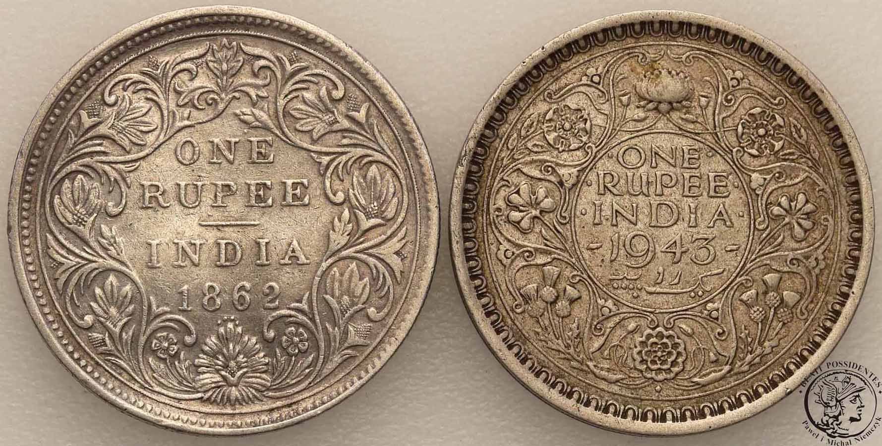Indie rupia srebro lot 2 szt st. 3