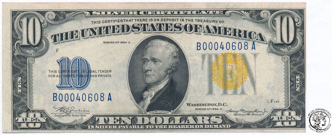 USA 10 dolarów 1934 A silver certificate st.1-