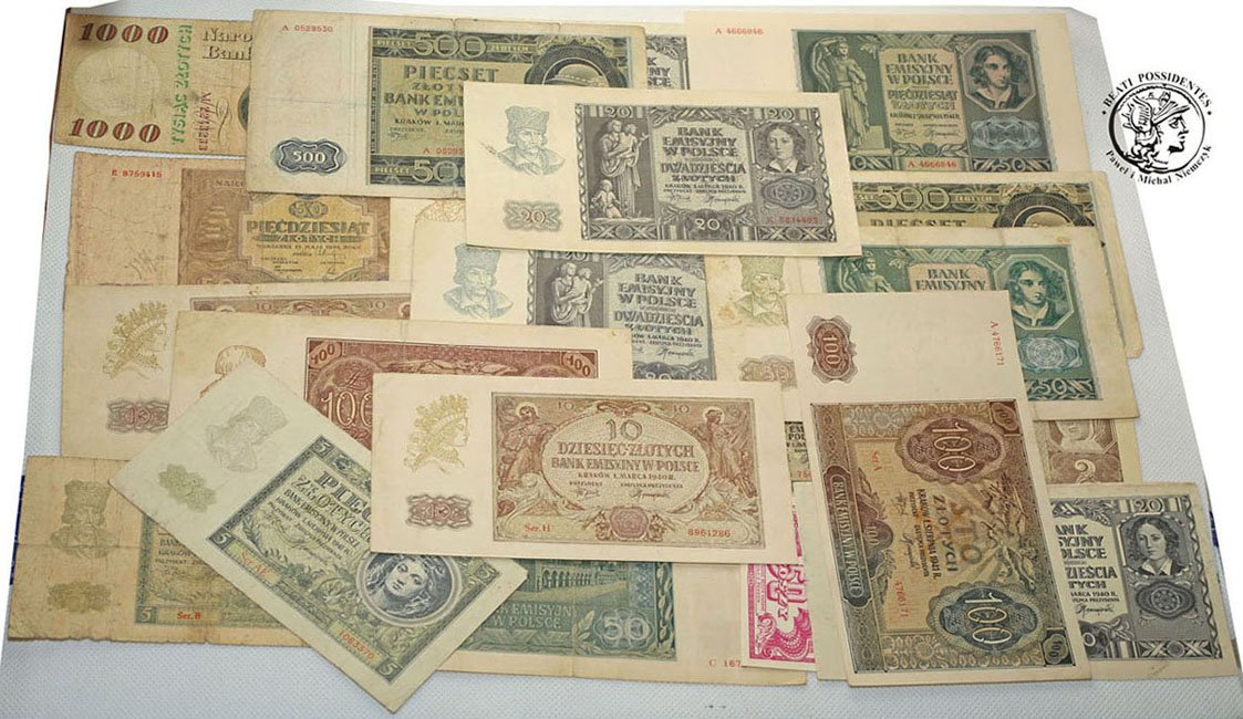 Banknoty zestaw RÓŻNE 1940-1965 - 22 sztuki