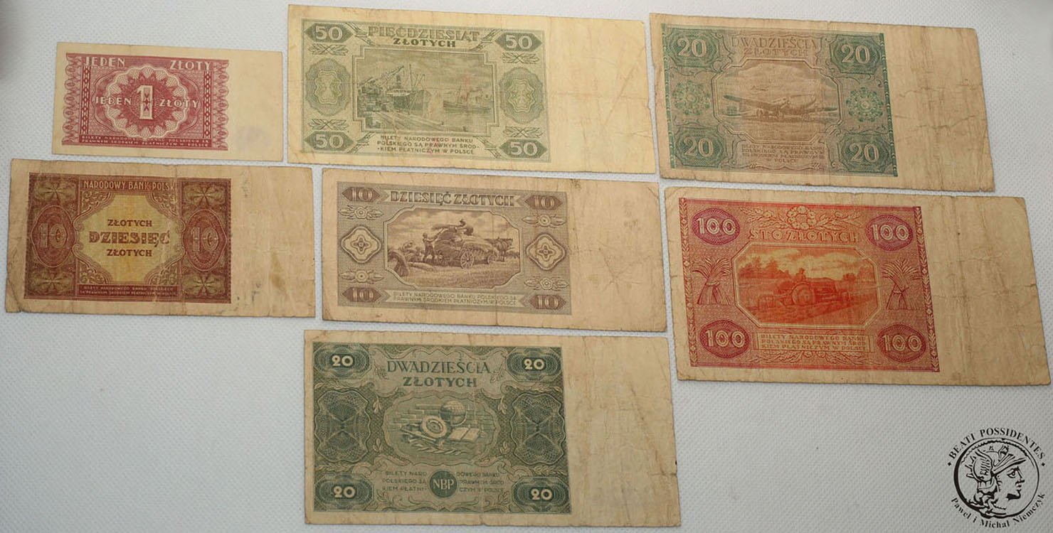 Banknoty zestaw RÓŻNE 1946-1947-1948 - 7 sztuk