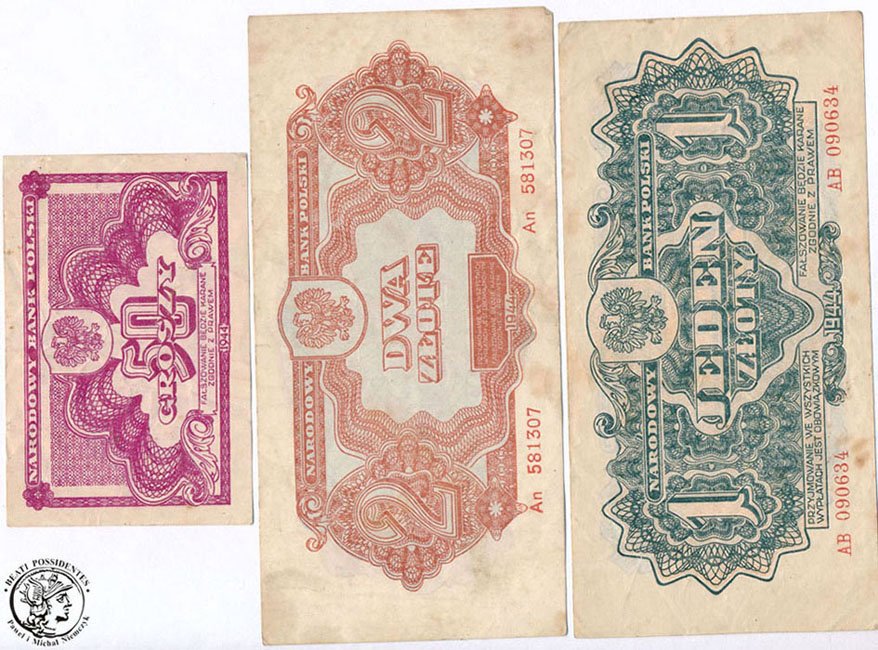 Banknoty zestaw RÓŻNE 1944 - 3 sztuki