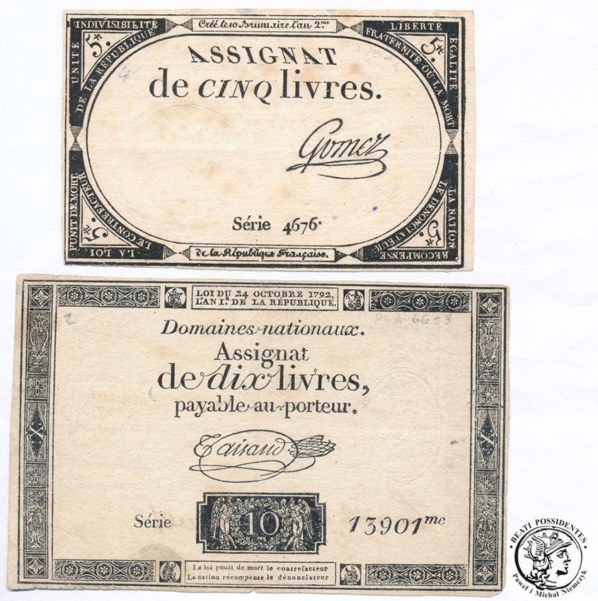 Francja Asygnata 10 liwrów i 5 liwrów 1793 st.2/3