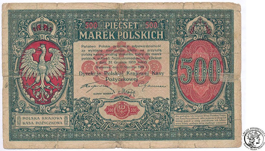 Banknot 500 marek polskich 1919  (R5)