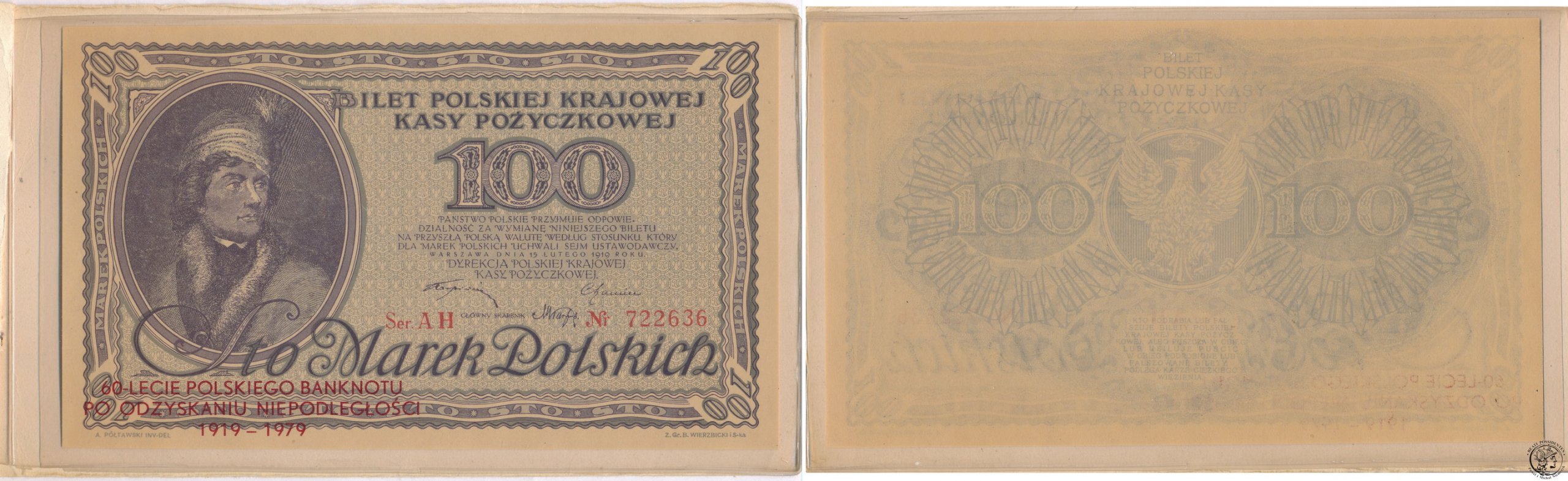 Kościuszko 100 marek polskich 1919 st. 1 (UNC)