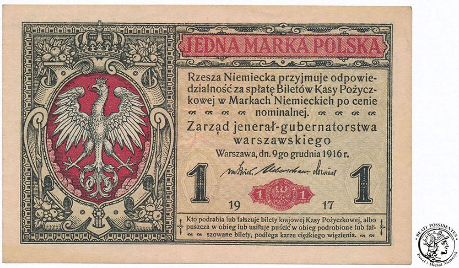 1 marka polska 1916 seria A ...jenerał (UNC-) 1-