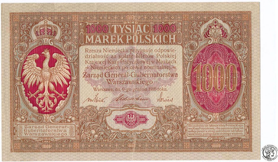 1000 marek polskich 1916 ...Generał... RZADKI (R5)