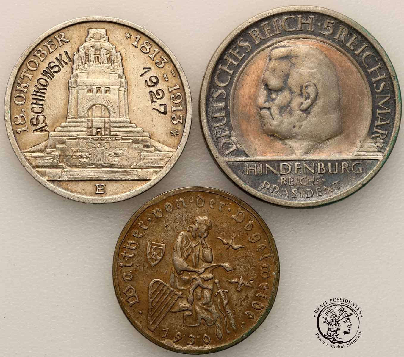 Niemcy monety srebrne lot 3 sztuk st.3-