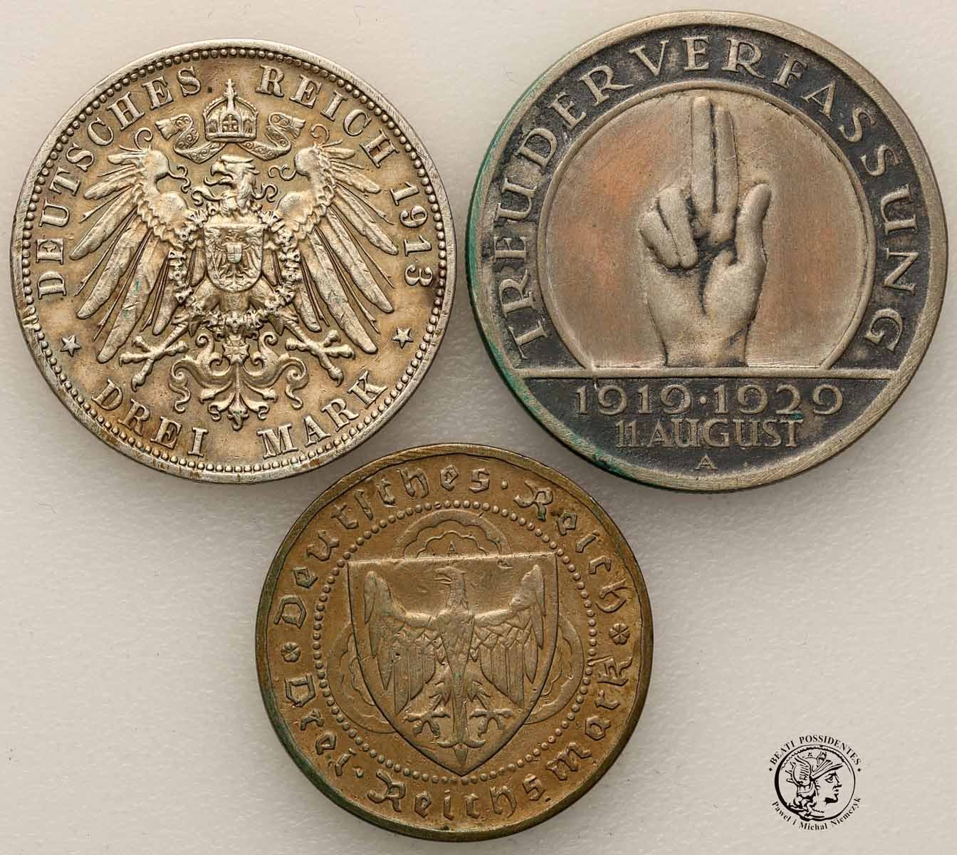Niemcy monety srebrne lot 3 sztuk st.3-
