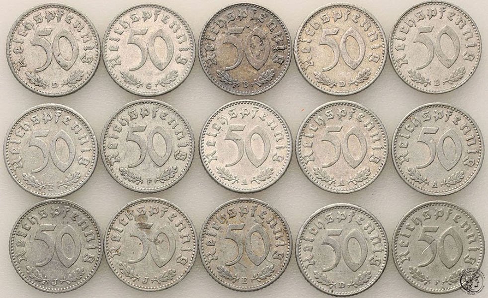 Niemcy III Rzesza 50 Pfennig 1941-1944 lot 15 szt