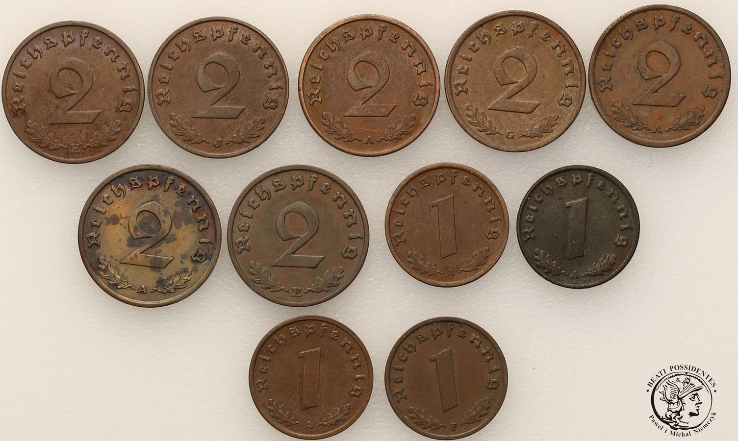 Niemcy III Rzesza 1+2 Pfennig 1937-1940 lot 11 szt