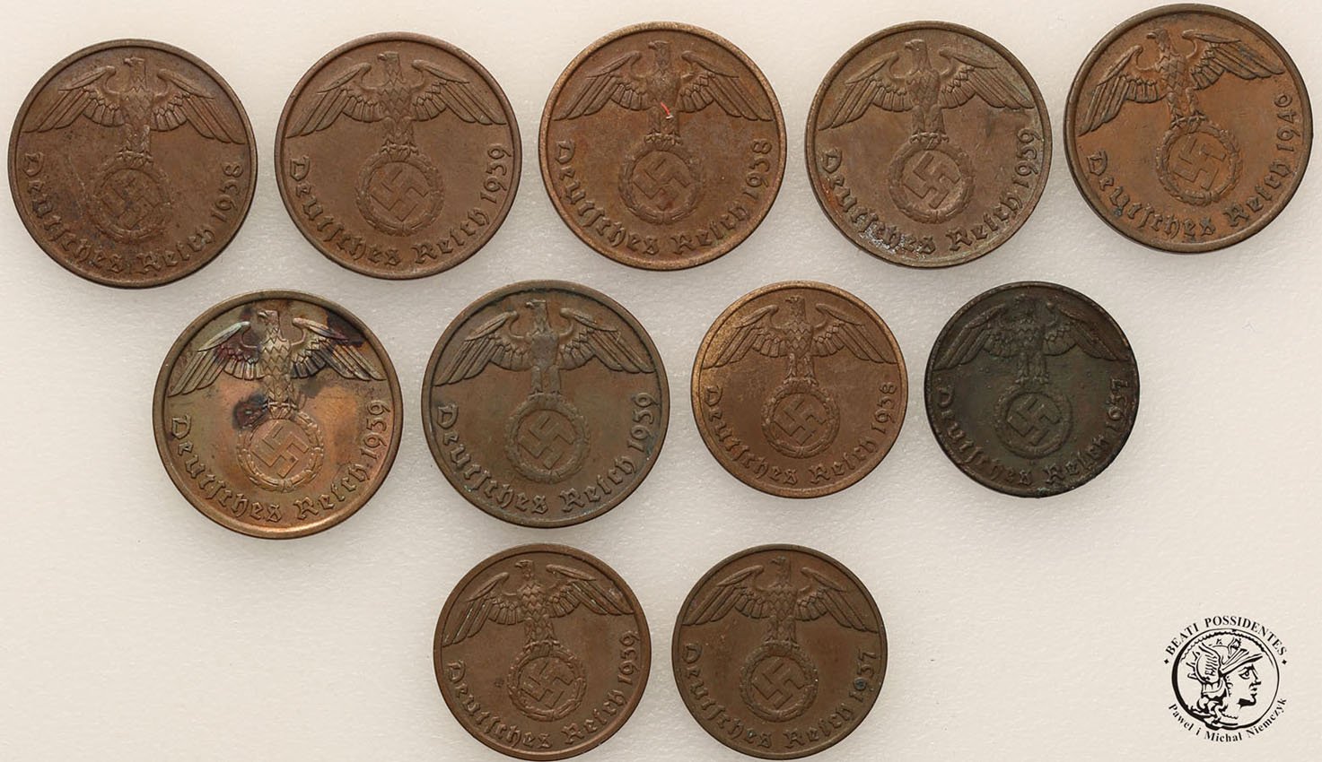 Niemcy III Rzesza 1+2 Pfennig 1937-1940 lot 11 szt