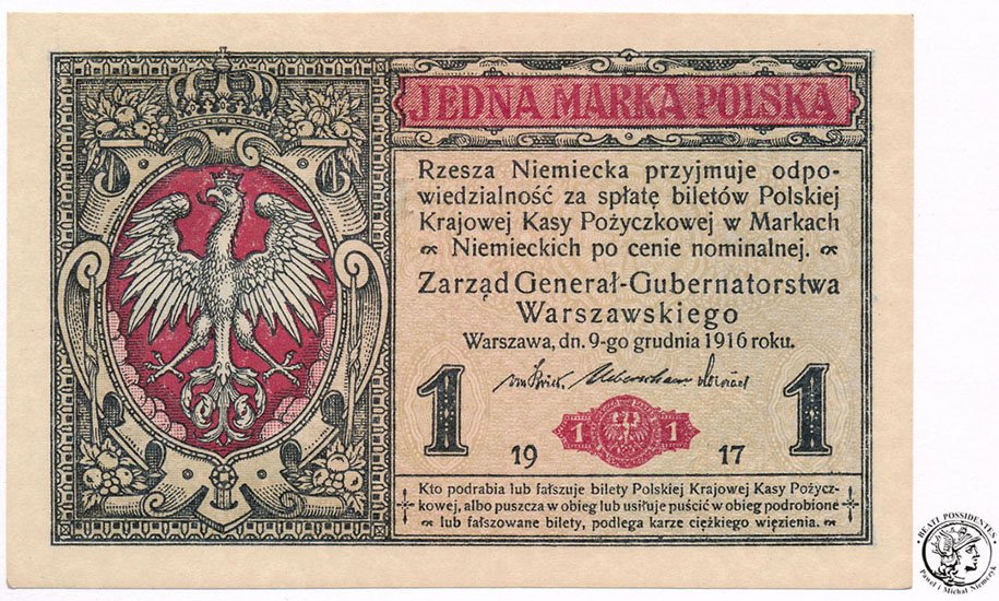 Banknot 1 marka polska 1916 - GENERAŁ (UNC-)