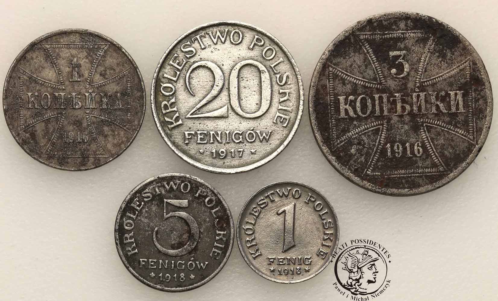 Fenigi + kopiejki Ost 1917, 1918 lot 5 szt st.3