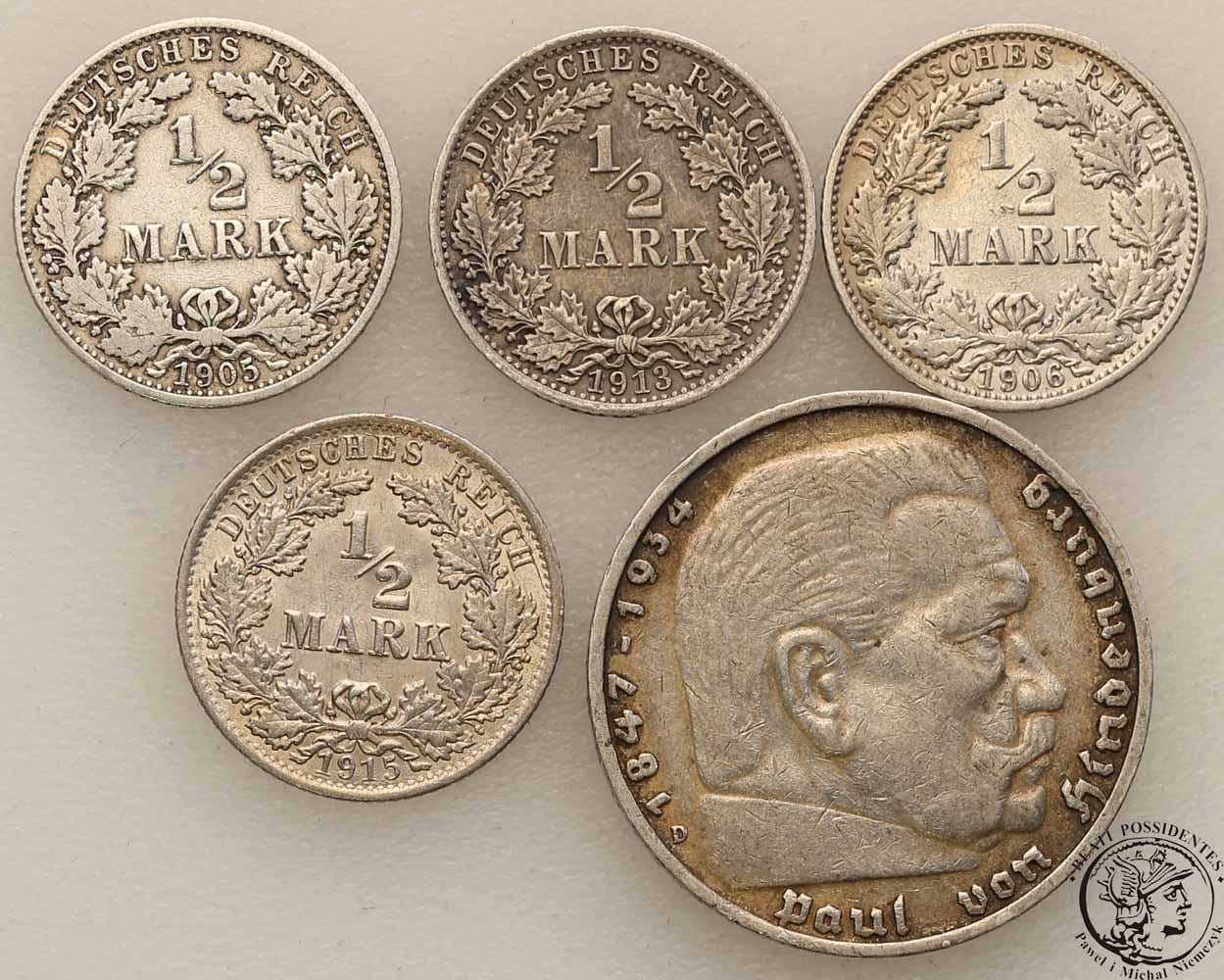 Niemcy monety srebrne lot 5 szt st.3