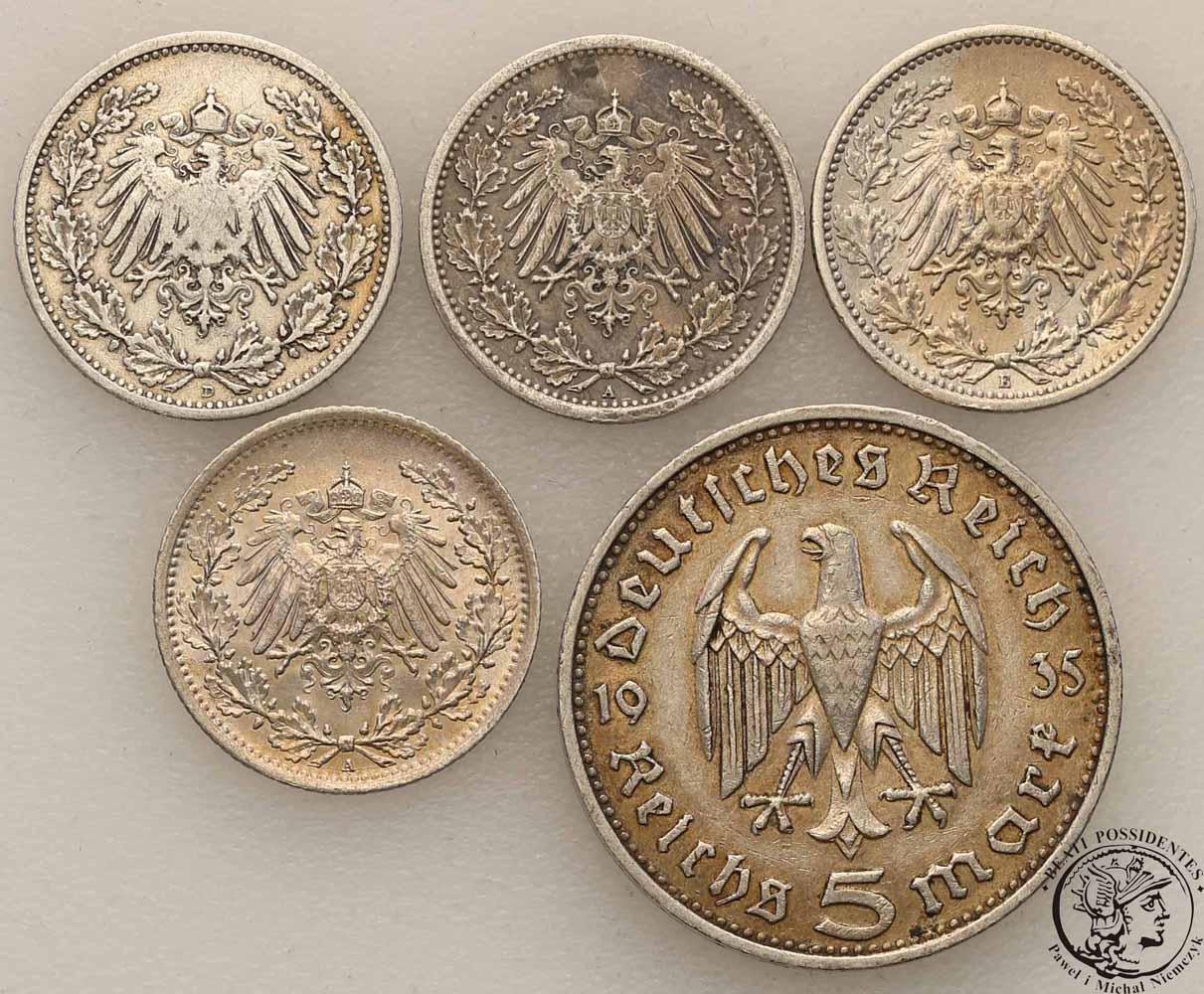 Niemcy monety srebrne lot 5 szt st.3