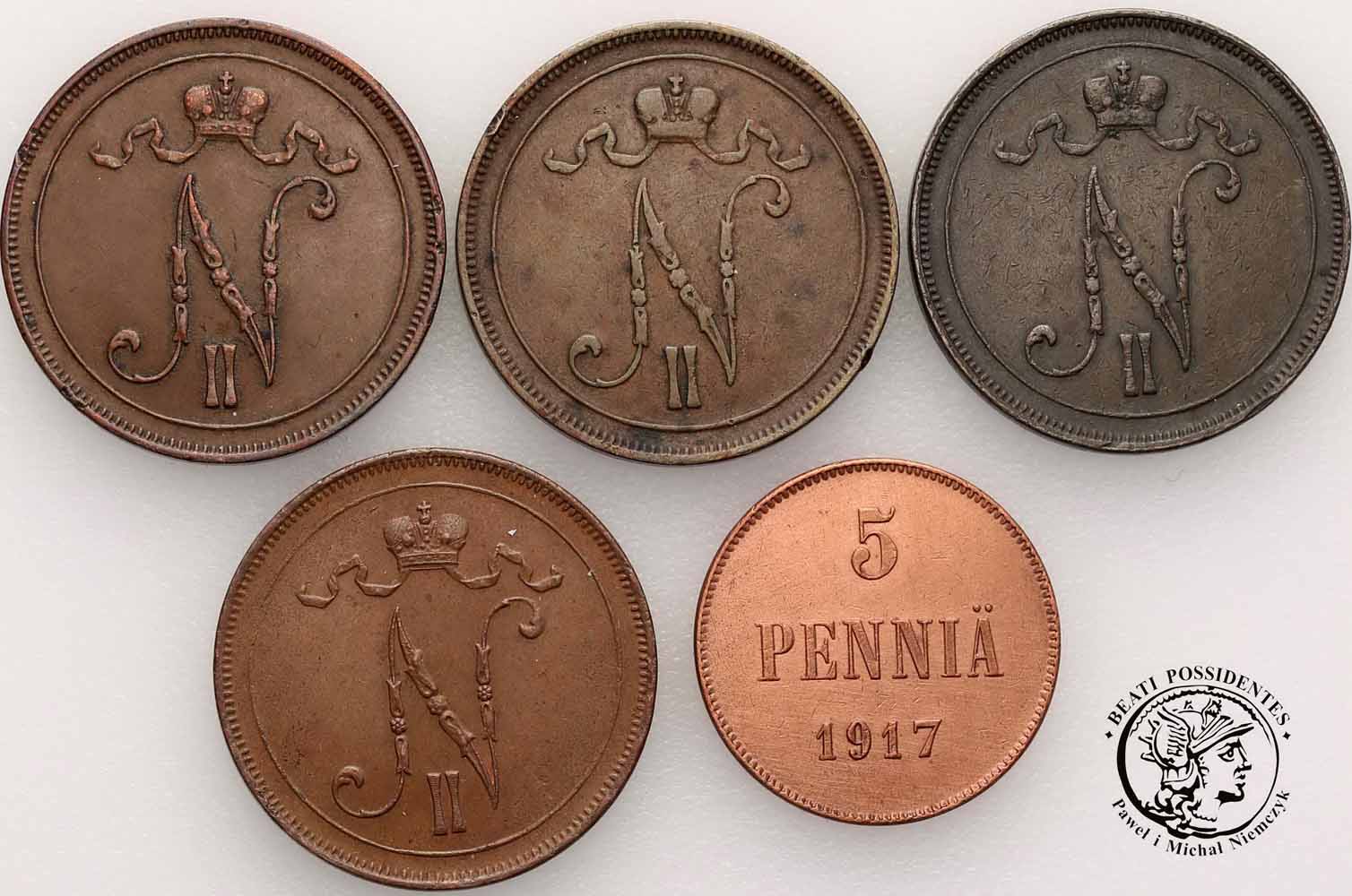 Finlandia Pennia 1900-1917 Mikołaj II lot 5 szt