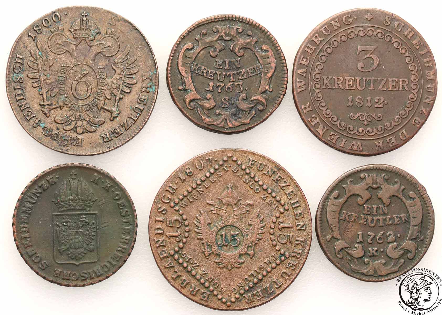 Austria monety miedziane lot 6 szt st.3