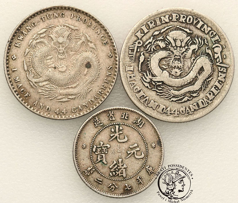 Chiny monety srebrne lot 3 sztuk różne st.3