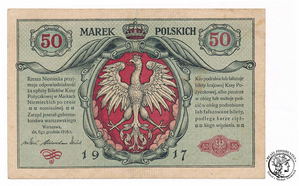 Banknot 50 marek polskich 1916 ...jenerał... st.3-