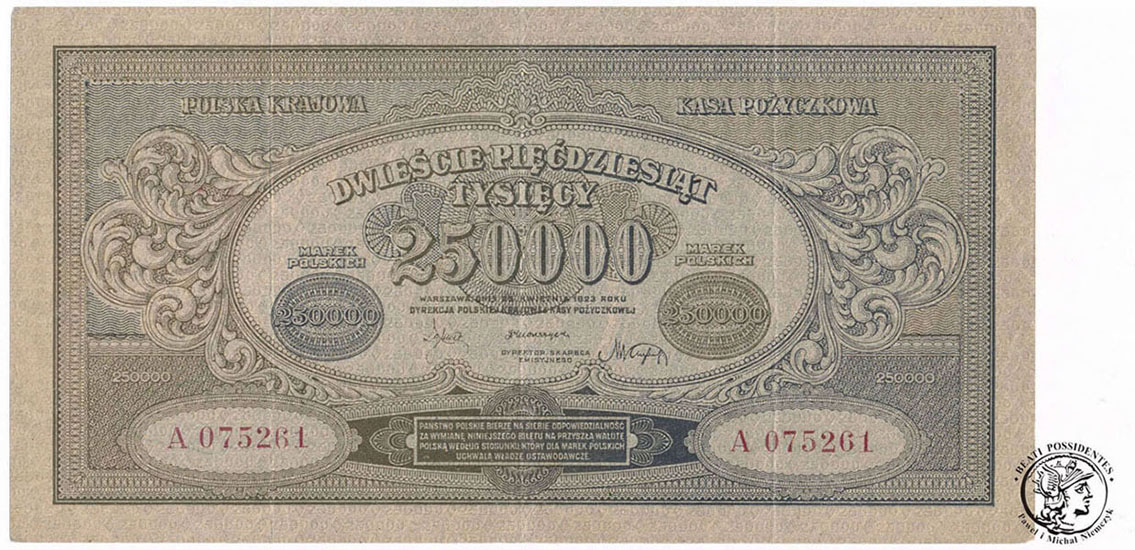 250000 marek polskich 1923 BŁĄD ROK 1823 - RZADKI