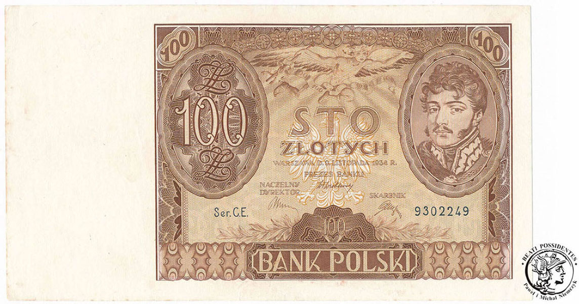 Banknot 100 złotych 1934 seria CE st.1-